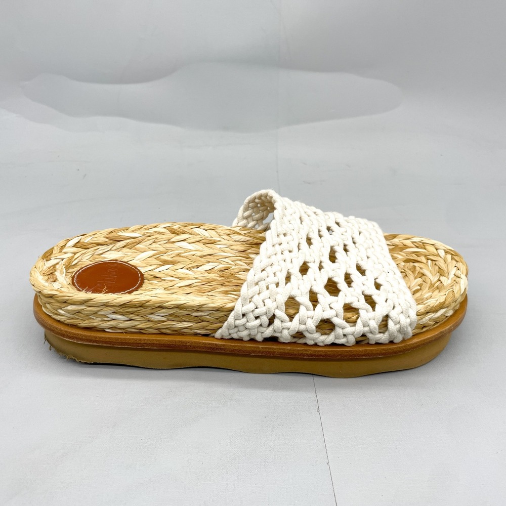 Chloe Wavy Crochet Slides Womens 38 7.5 Woven Raffia Sandals White Boho Coastal - Picture 2 of 11